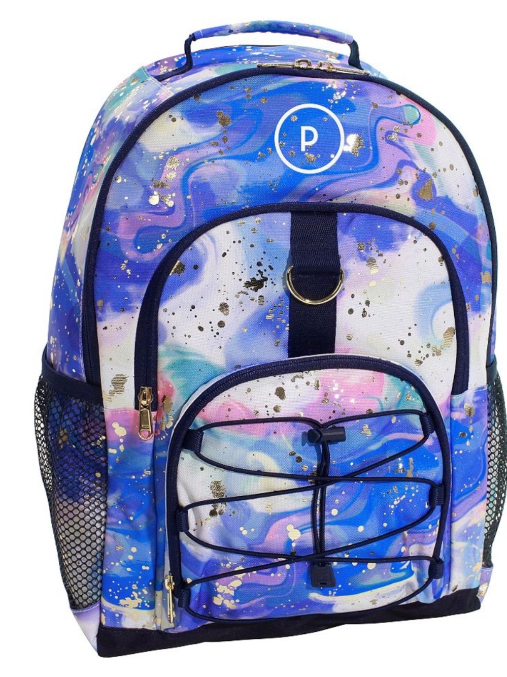 Pottery Barn Gear-Up Colorflow Gold Metallic Deep Blue Backpack XL NWOT